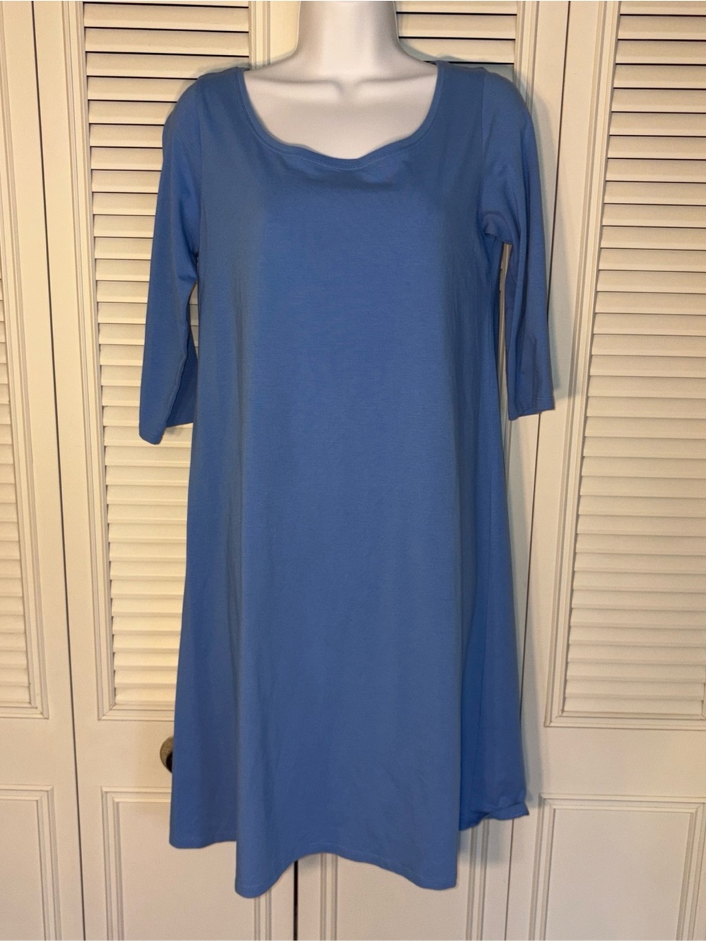 Eileen Fisher Women’s Organic Cotton Jersey Round Neck Dress Sky Blue Size S